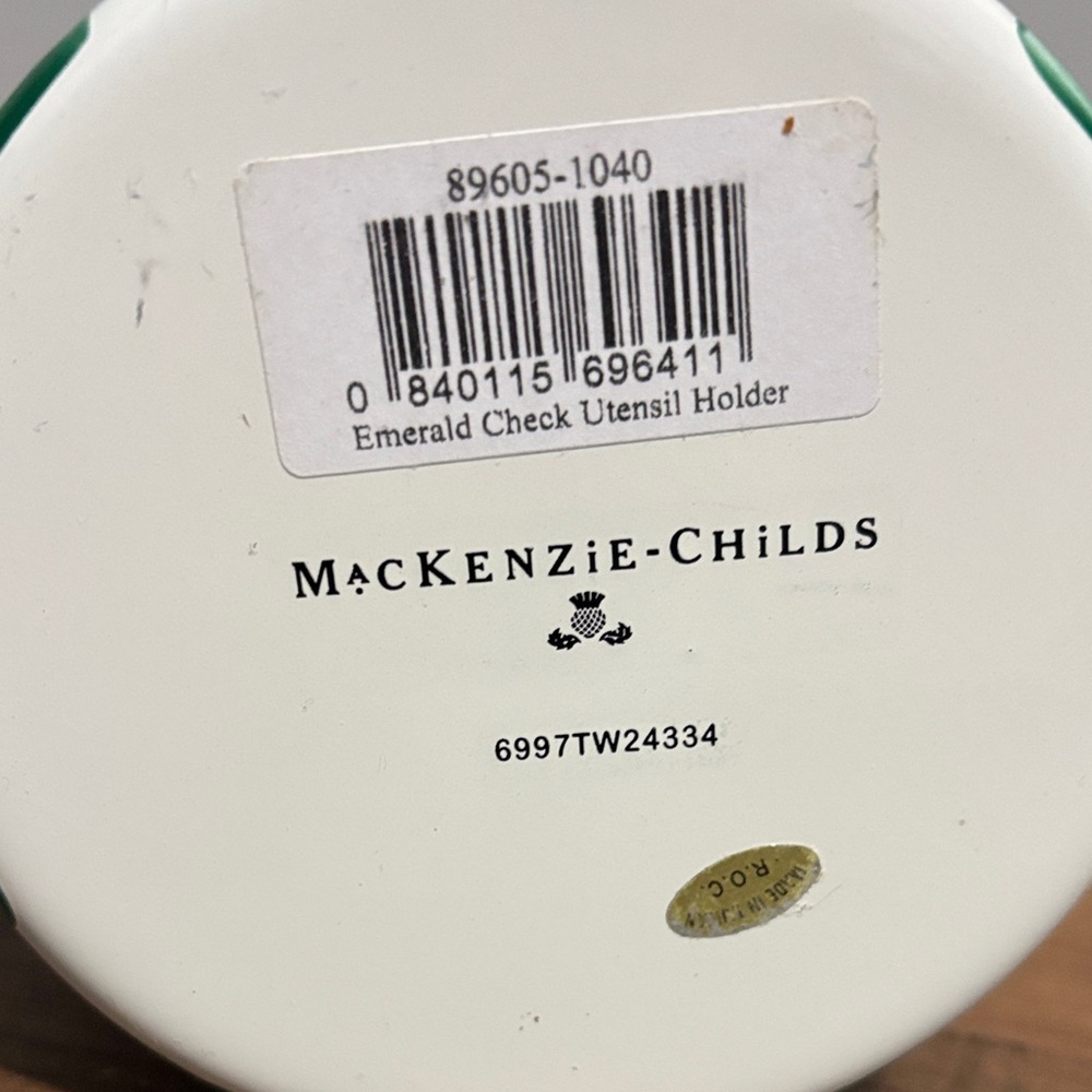 MacKenzie-Childs Green and White Checkered Utensil Holder - Picture 2 of 5
